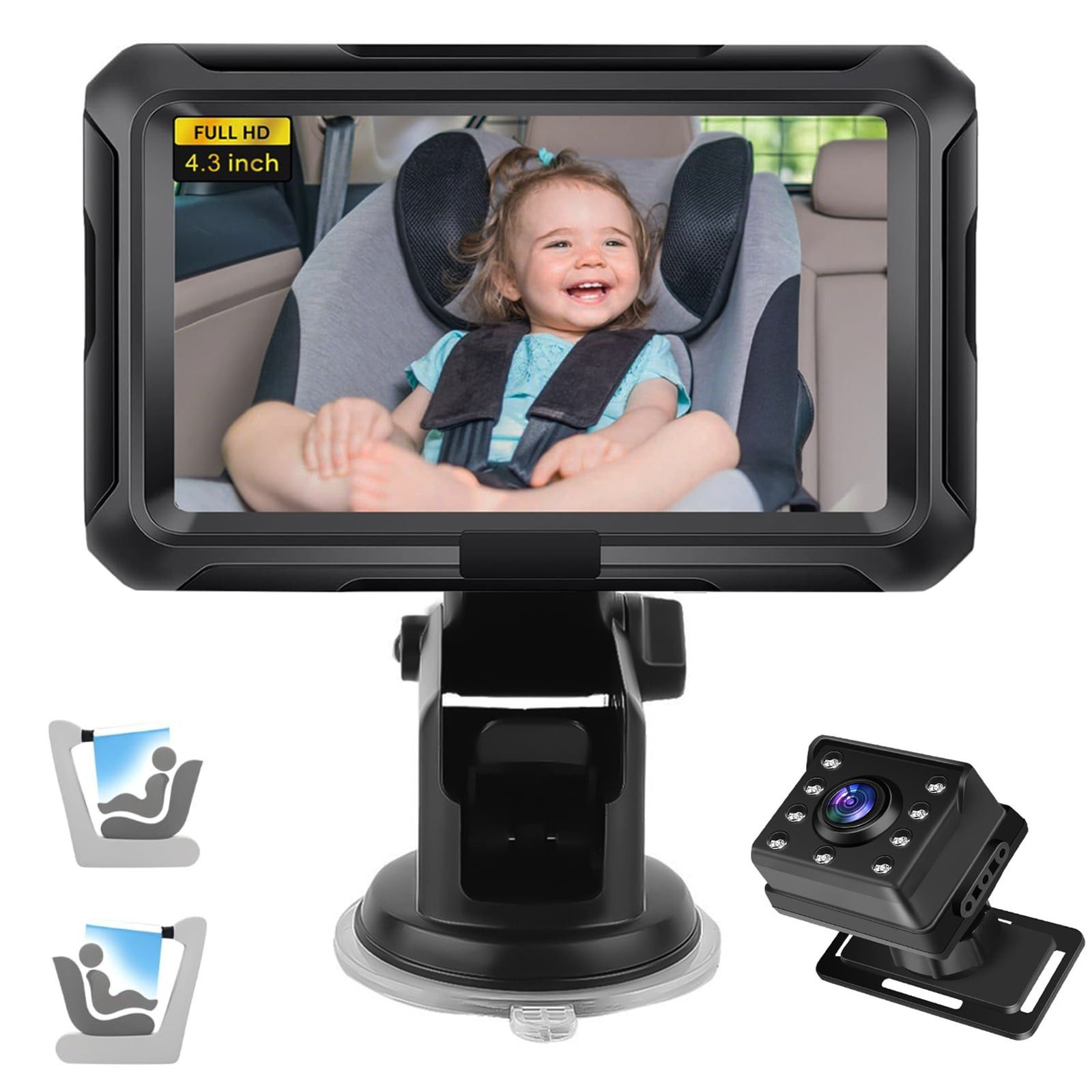DXIMRX Baby Car Back Seat Camera, 4.3" HD 1080P Monitor Screen Camera Night Visi