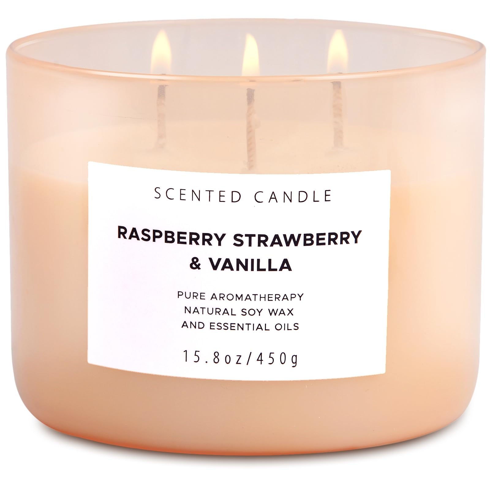Raspberry Strawberry Vanilla Candle | Large 3 Wick Highly Scented Candle for Hom