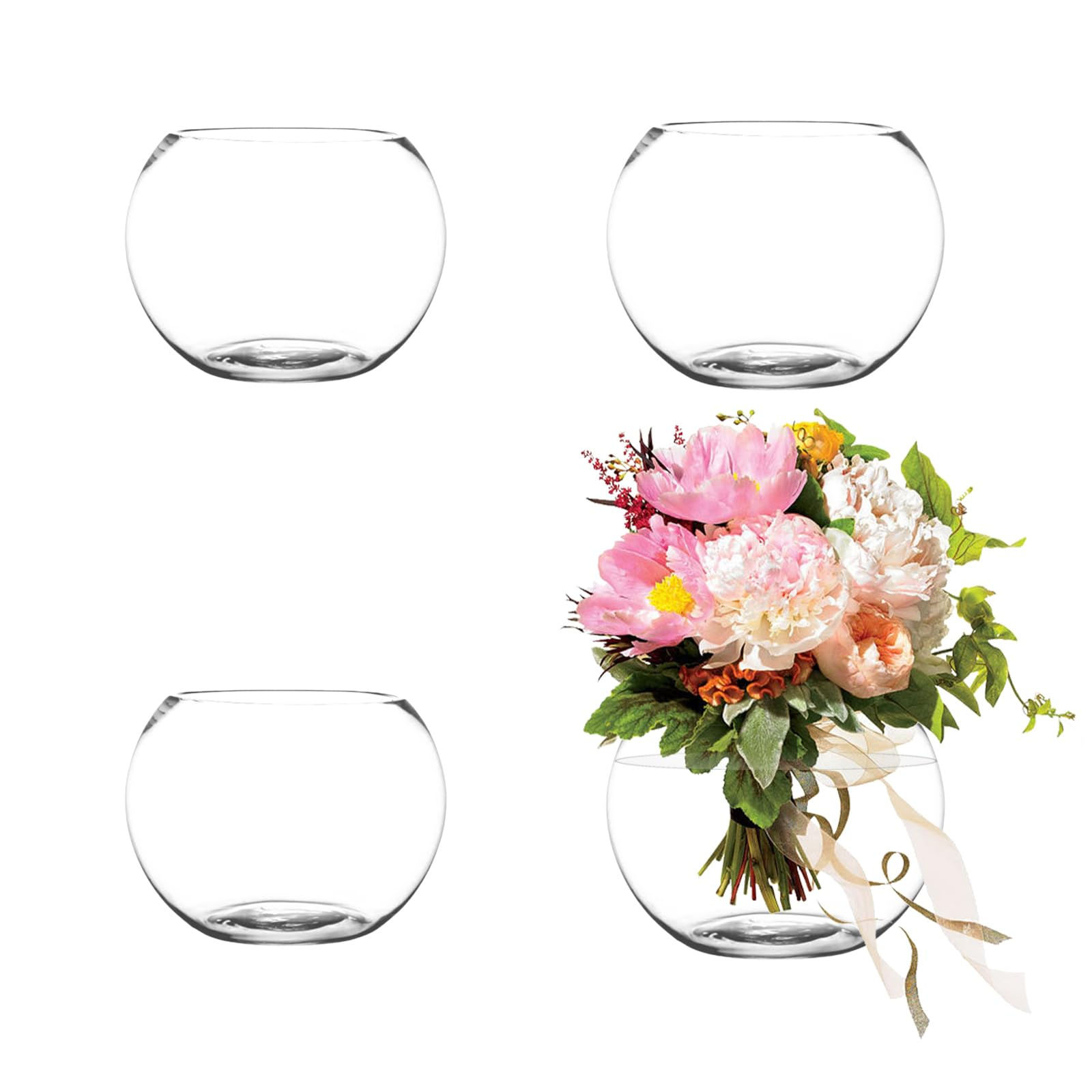 Hyuetrsa 4 Pack Clear Bubble Bowl Glass Vase6 inch Fish Bowl Vase Round Glass Bo