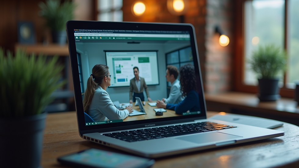 Close-up of a laptop screen showing a virtual leadership workshop