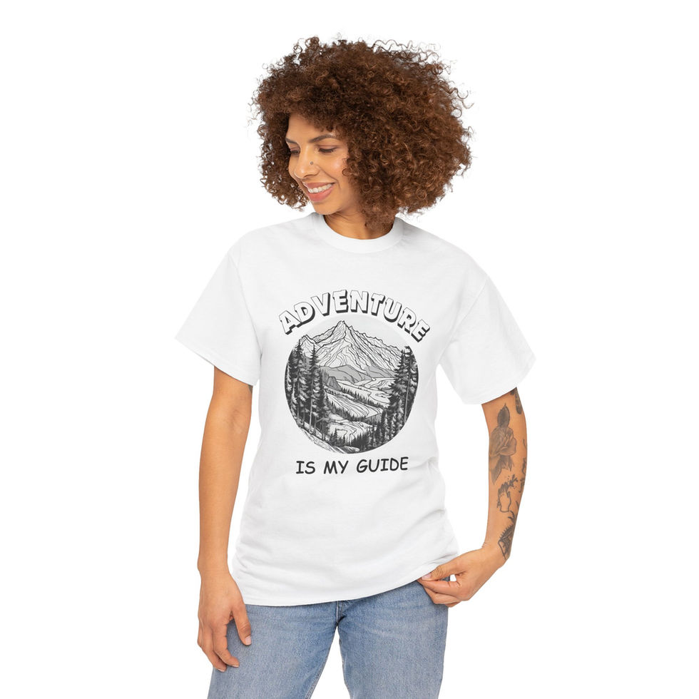 Woman wearing a White Adventure is my Guide Tee front view