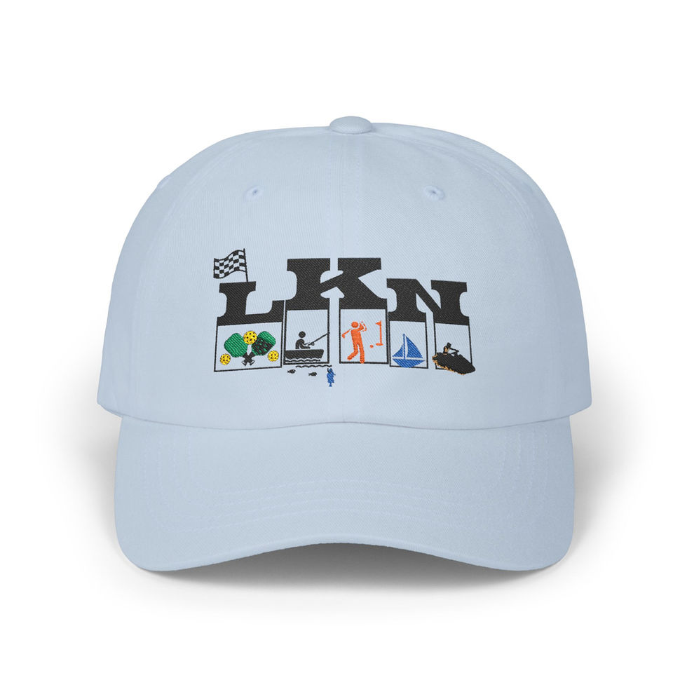 Light blue LKN hat with embroidered icons