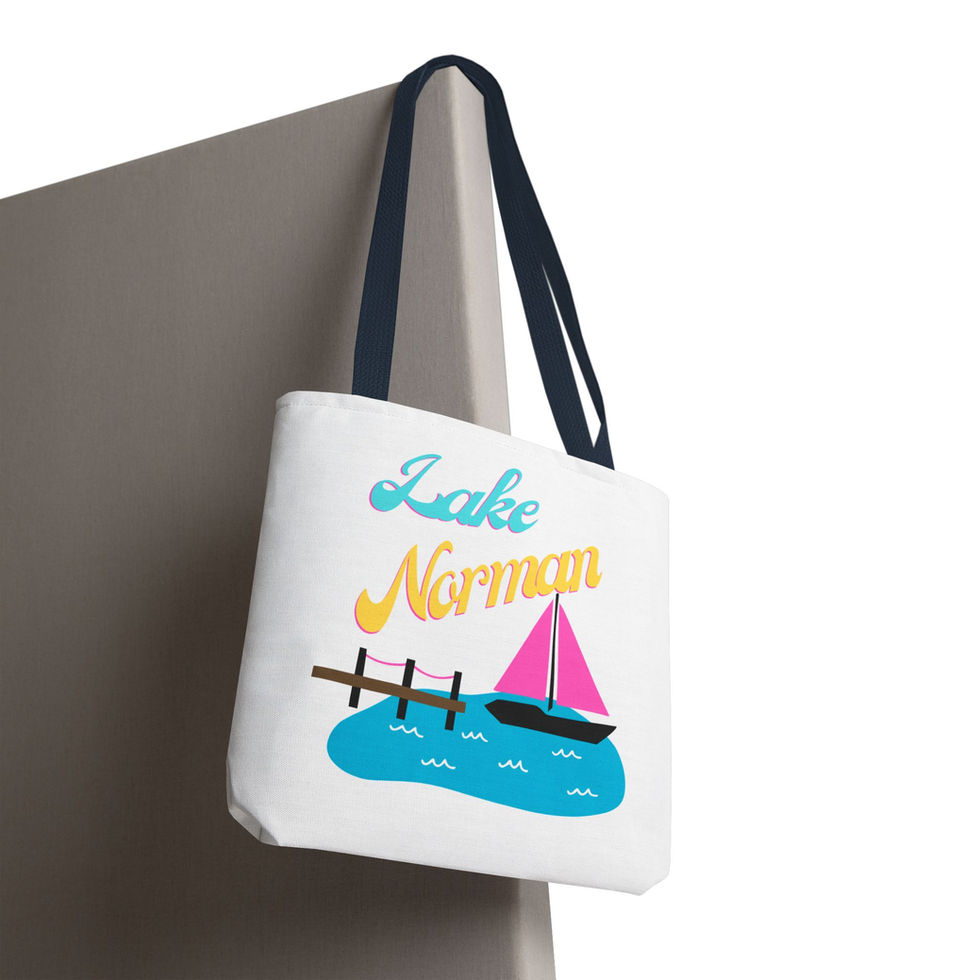 Tote bag with Lake Norman graphic, a visual representing boating and sailing