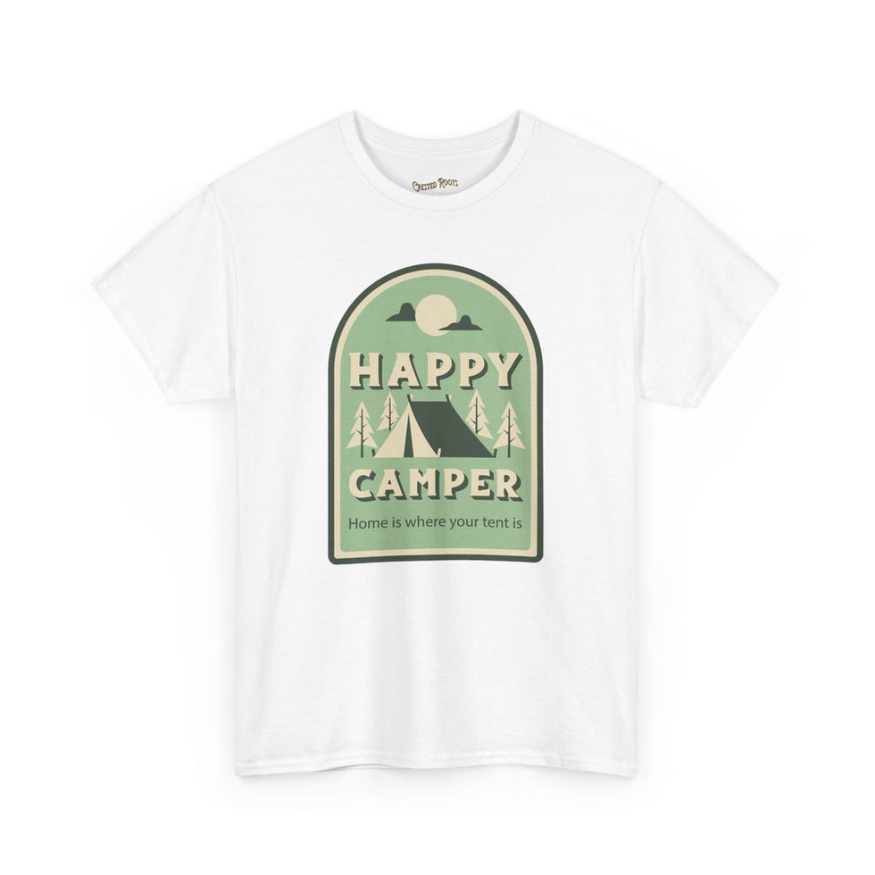 White Happy Camper tee front view