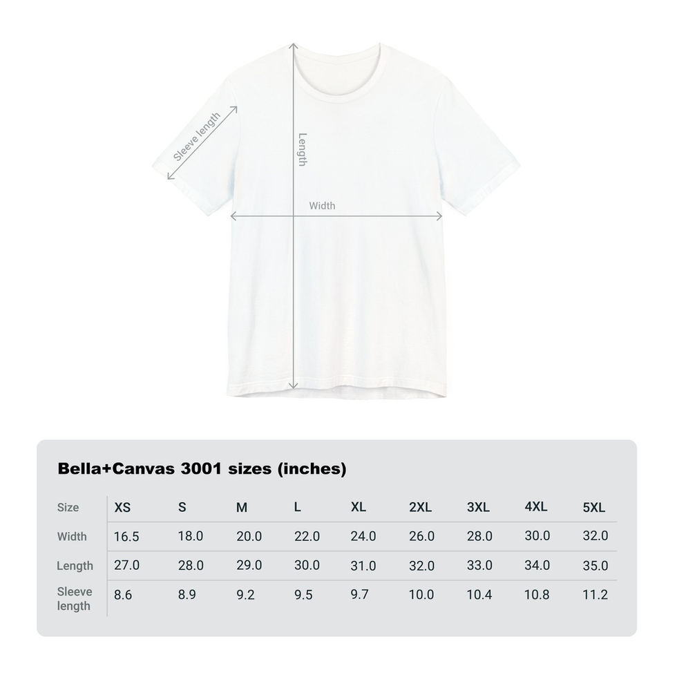 Size chart for camping nature tee