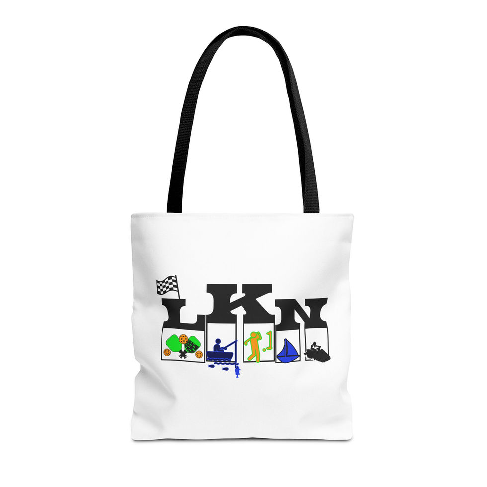 White tote bag with LKN and recreational activities