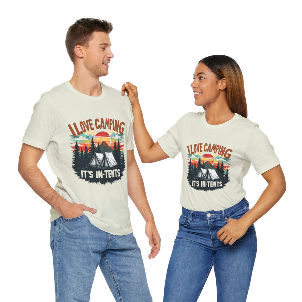Man and woman wearing citron camping nature tee