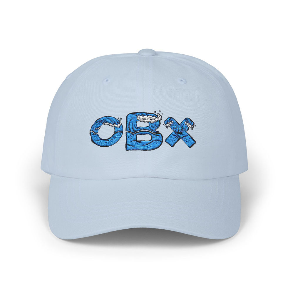 Light blue baseball cap with OBX embroidered in blue waves