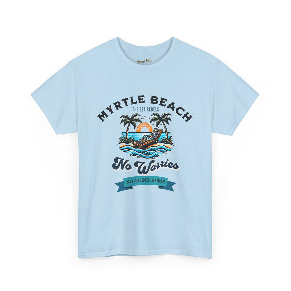 Sky blue Myrtle Beach No Worries Tee front view