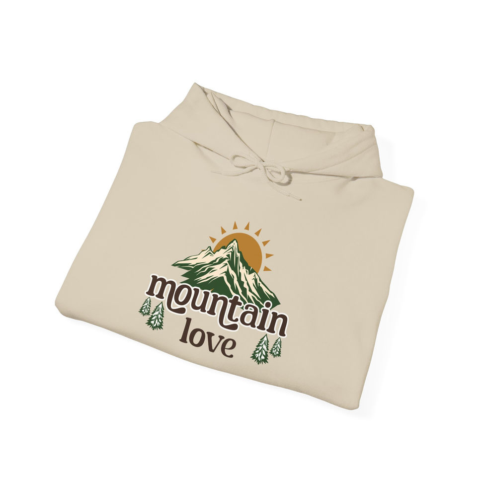 Tan mountain love hoodie folded view