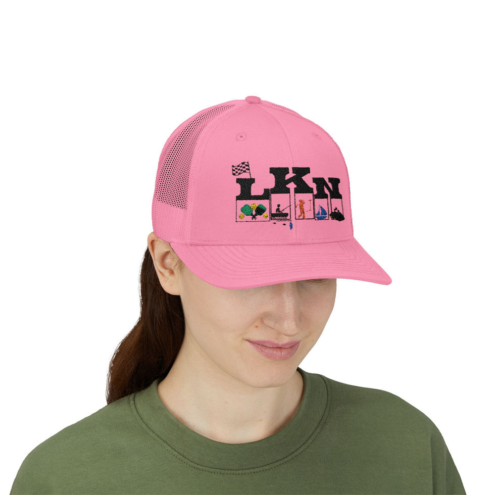 Pink LKN trucker hat with icons