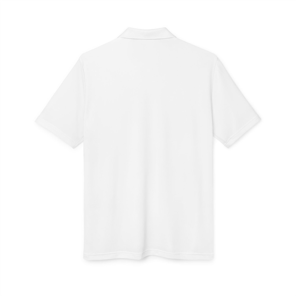 White Adidas Unisex Performance Polo - Embroidered Hiking Shirt back view.