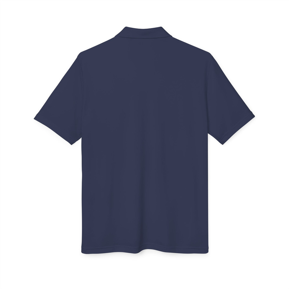 Navy Adidas Unisex Performance Polo - Embroidered Hiking Shirt back view.