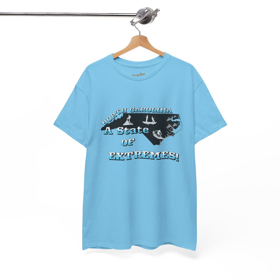 Sky blue North Carolina A State of Extremes t-shirt front view