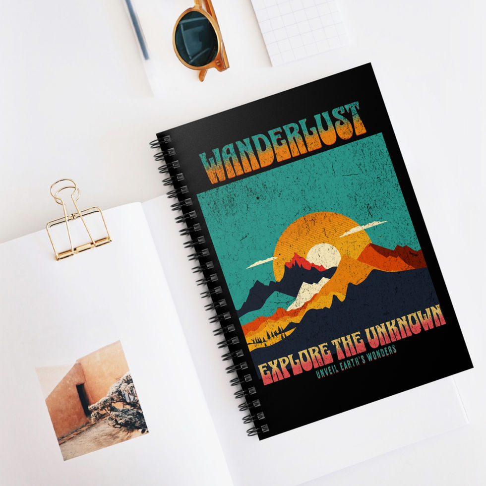 Wanderlust Explore The Unknown spiral notebook on a desk
