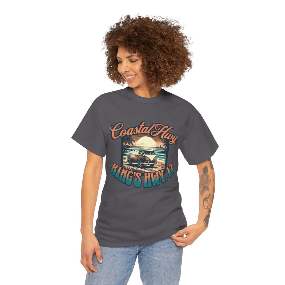 Woman wearing a charcoal Coastal Hwy Tee front view