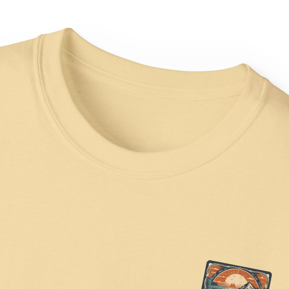 Yellow unisex t-shirt featuring a vintage-style mountain sunrise graphic with the text "Nothing Can Be Finer".