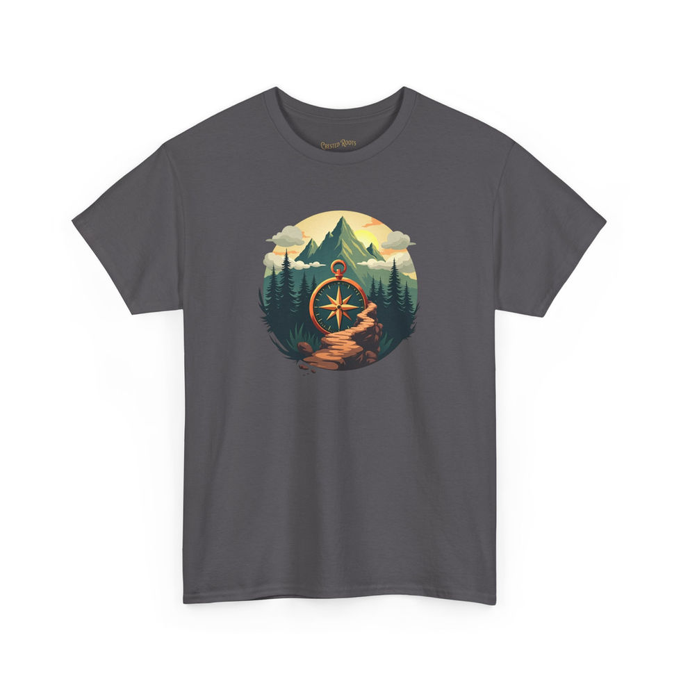 Charcoal Adventure Awaits tee front view