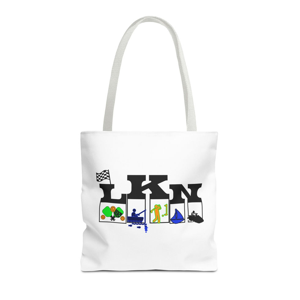 White tote bag with LKN and recreational activities