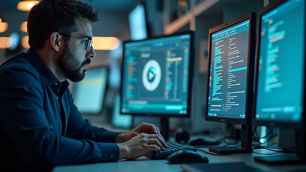 Eye-level view of a computer technician working on a desktop computer