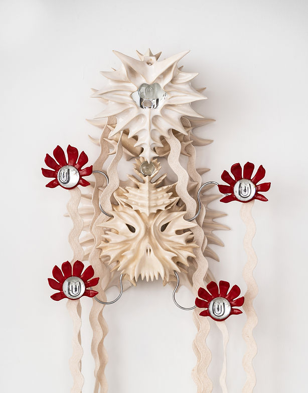 Vadim Pugin, The Gatekeeper, 2026, glazed stoneware, glass, mirror, cotton, 29 x 24 x 6 i