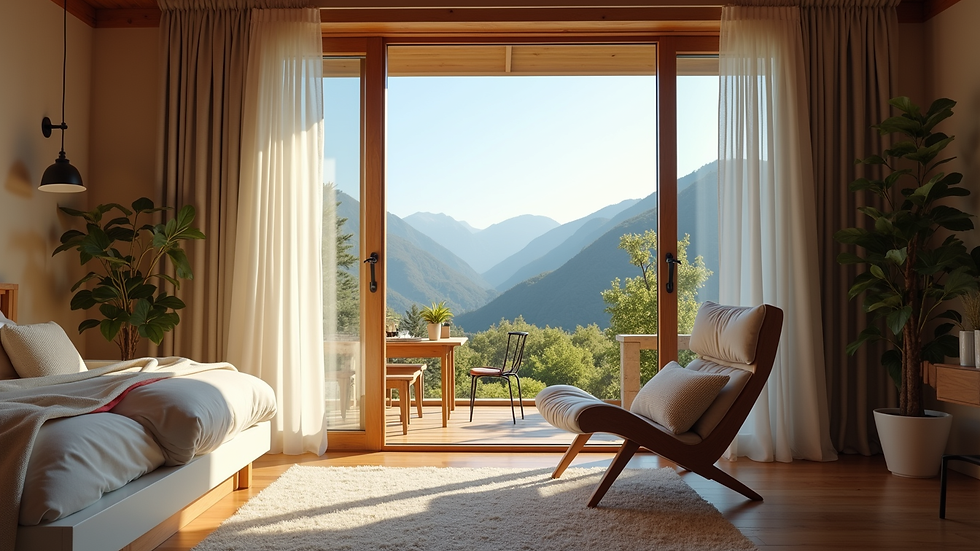 Eye-level view of a cozy vacation rental with a scenic view
