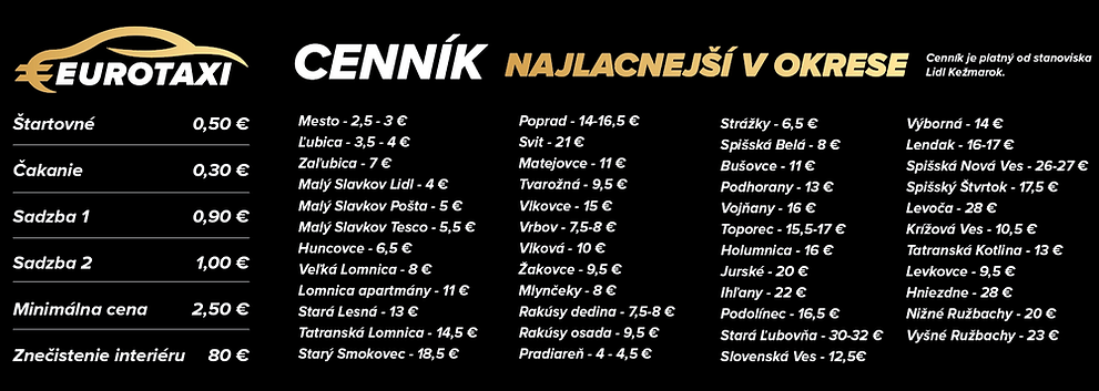 Cenník EuroTaxi