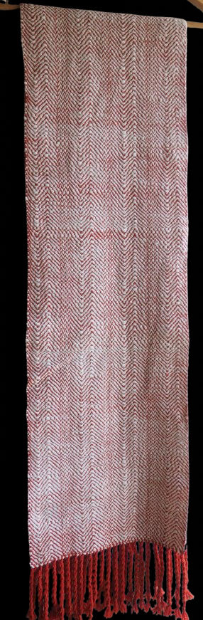 Miniature : Echarpe laine mérinos naturelle et rouge brique, tissage traditionnel