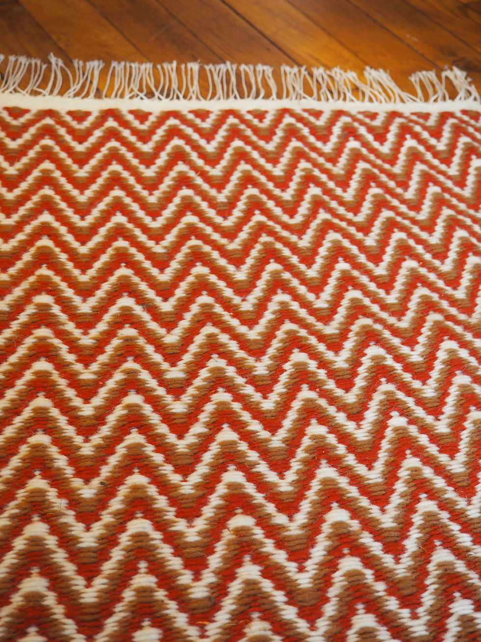 Miniature : Tapis "amérindien" laine brique, ocre et écrue, tissage traditionnel