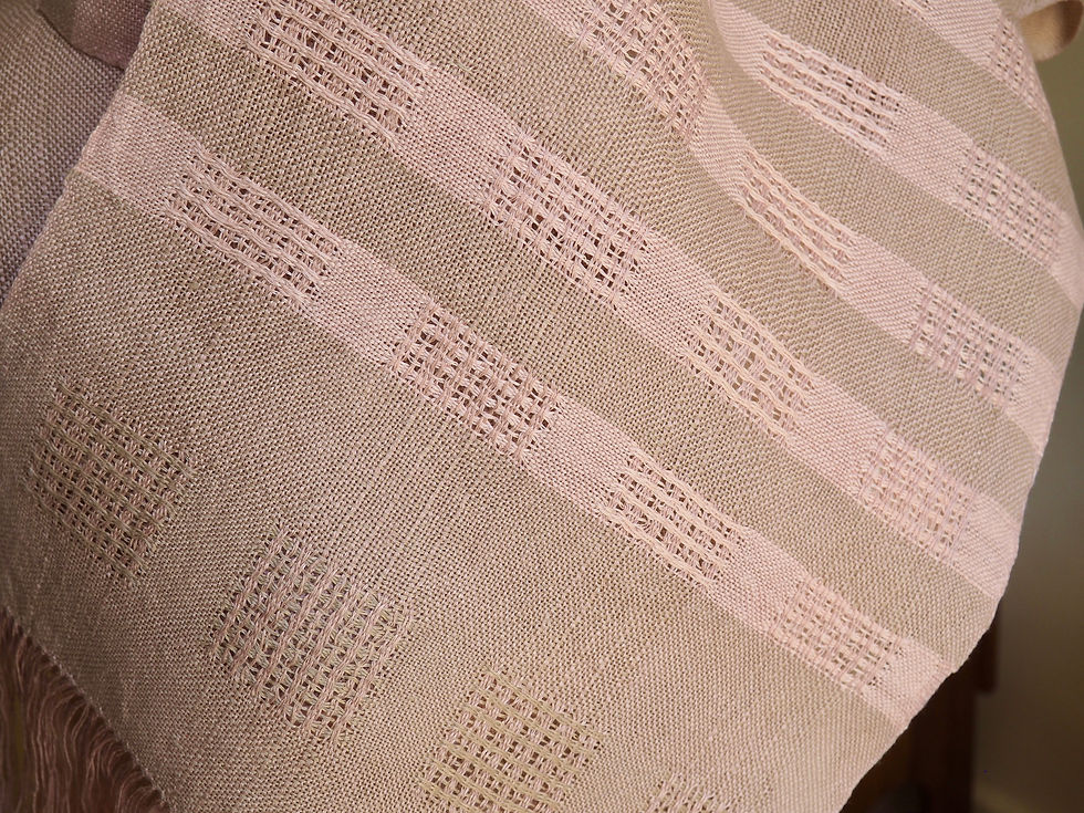 Miniature : Étole en lin naturel et rosé, tissage traditionnel
