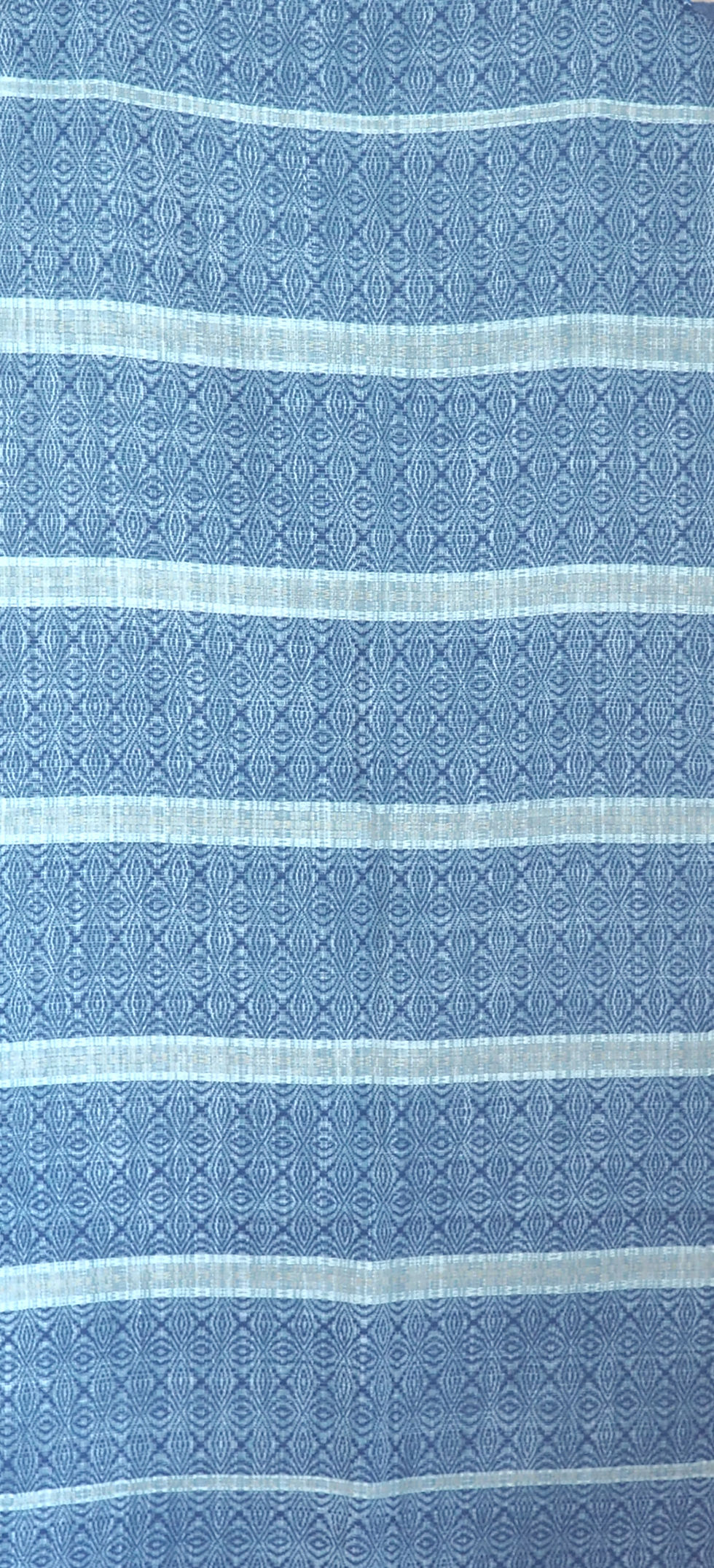 Miniature : Chemin de table "tête à tête" coton vert et bleu, tissage traditionnel