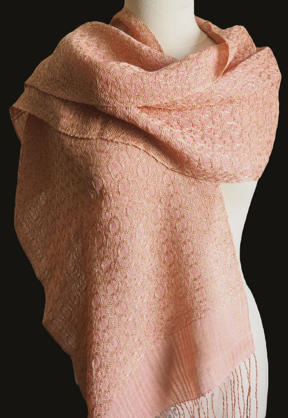 Miniature : Étole soie et lin rose doré, tissage traditionnel
