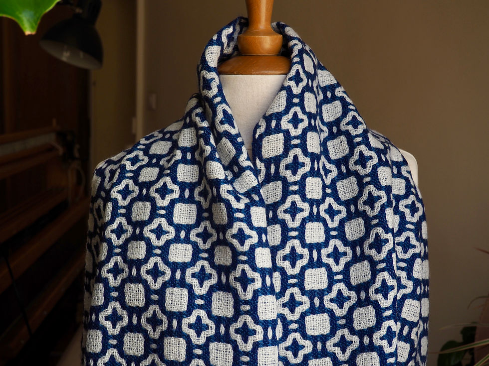 Miniature : Étole  "Santorin", pure laine, tissage traditionnel