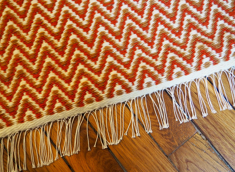 Miniature : Tapis "amérindien" laine brique, ocre et écrue, tissage traditionnel