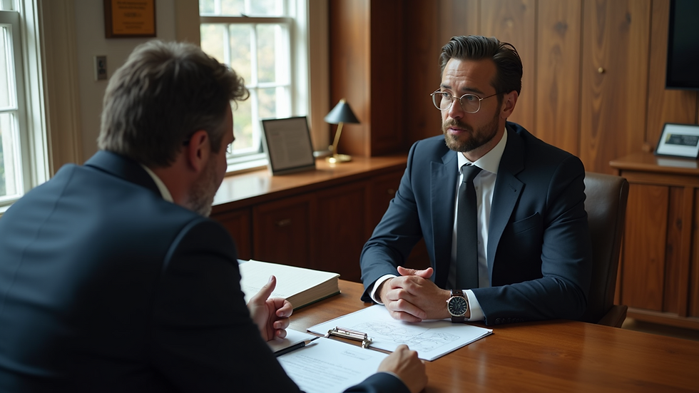 High angle view of a lawyer discussing a complex case with a client
