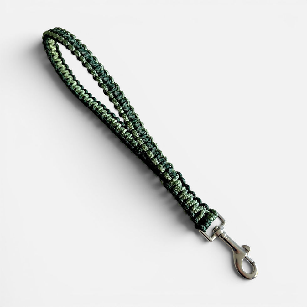 Kurzführer für Hunde in den Farben Moosgrün und dunkelgrün aus Paracord, Schweiz