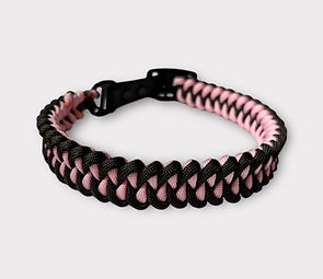 Paracord-Halsband mit Biothane für kleine Hunde mit der Knüpftechnik Haifischkiefer in den Farben Rosa und Schwarz