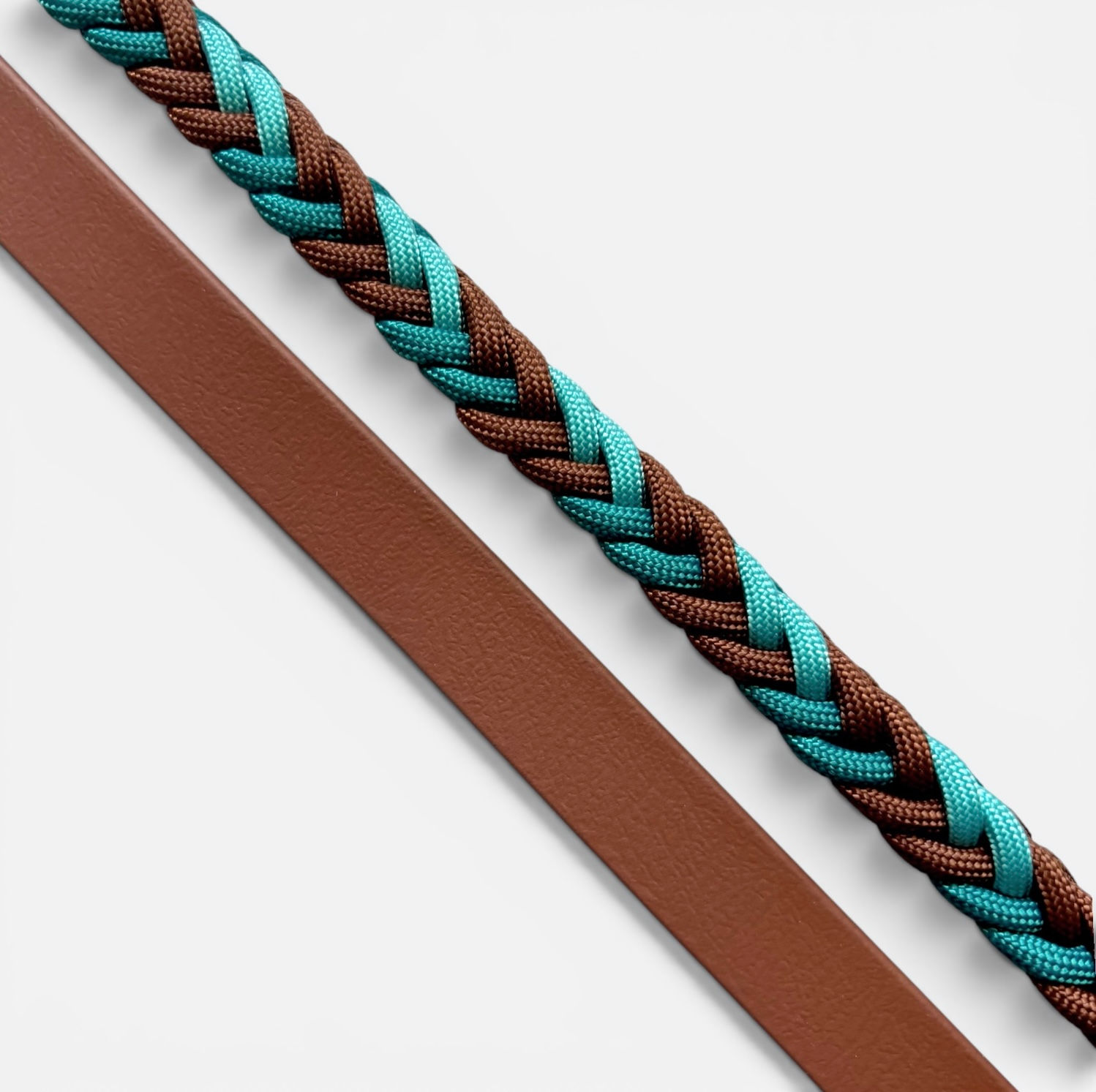 Führleine aus Biothane und Paracord in türkis und braun aus der Schweiz