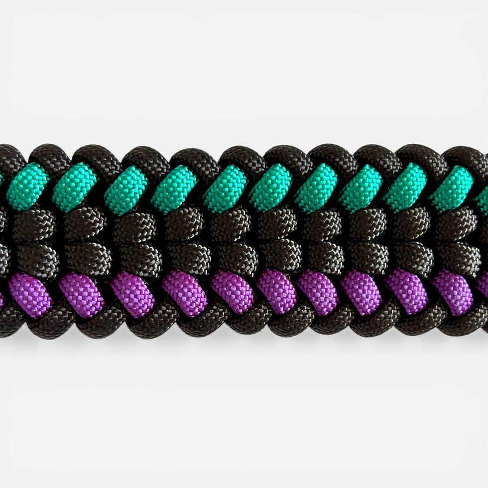Paracord-Hundehalsband in den Farben Schwarz, Violett und Grün