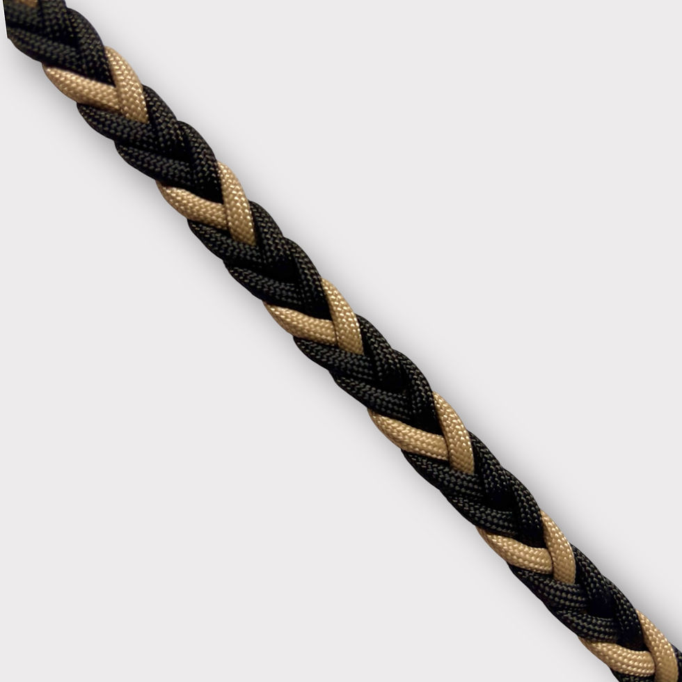 Miniaturbild: Handgemachte Paracord-hundeleine für kleine Hunde, hamdgemacht in der Schweiz in den Farben Schwarz und Beige.