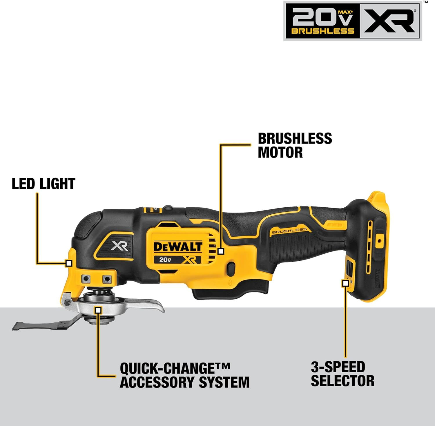 DeWALT 20V MAX XR Oscillating Multi-Tool, Variable Speed, Tool Only, (DCS356B)