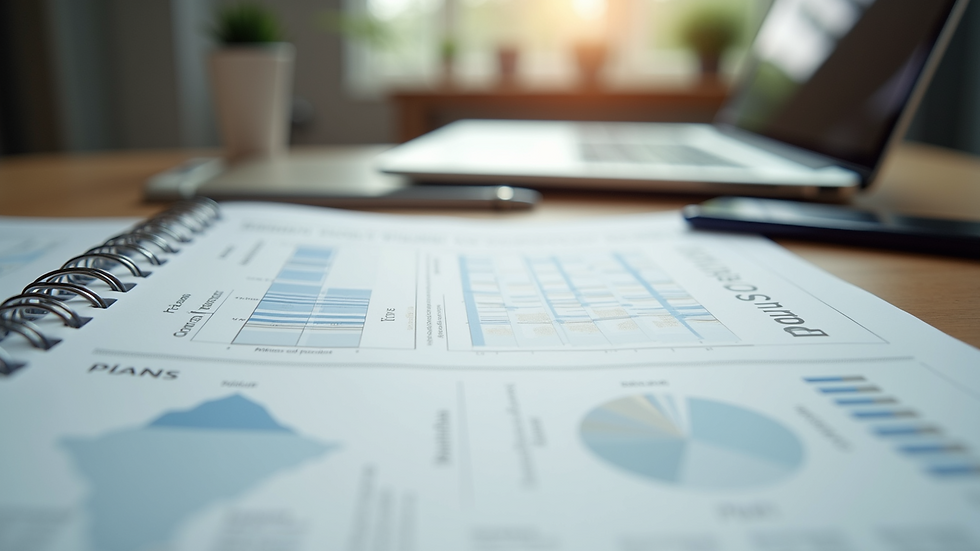 Close-up view of a business plan document on a table