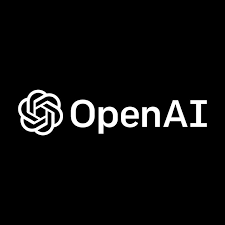 White geometric OpenAI logo and text against a black background.
