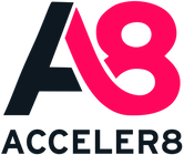 Logo of Acceler8, a Maltese partner in the InnovaCyBridge project specializing in venture building and startup support.