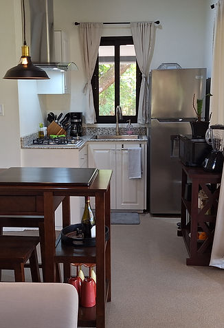 Warm open-concept kitchen and dining space with natural light and terrace access