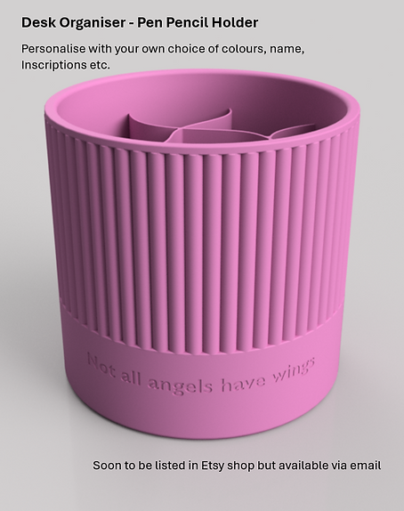 Stylish Modern Ribbed Pen Holder, Desk Organiser in soft Pink set against a grey background. With a flexible wave divider insert in matching colour. Great gift for a work colleague, can be inscribed with a name or quote of your choice. Fifty plus colours to choose from.