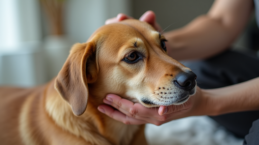 Close-up of a dog receiving gentle massage therapy