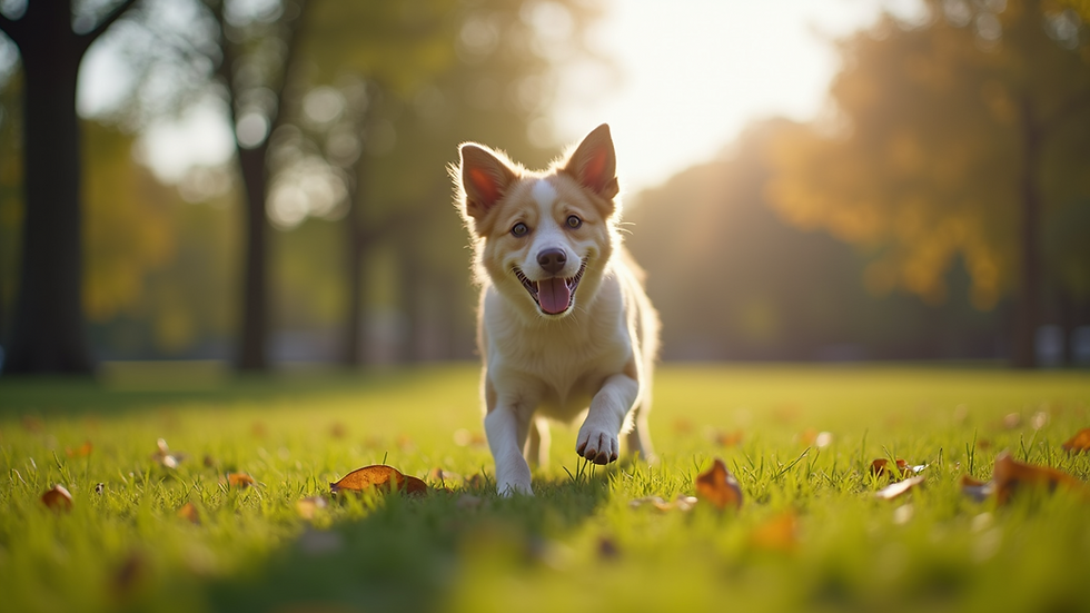 Eye-level view of a dog playing in a park