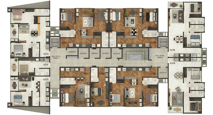 Planta baixa dos apartamentos a venda no Unigreen