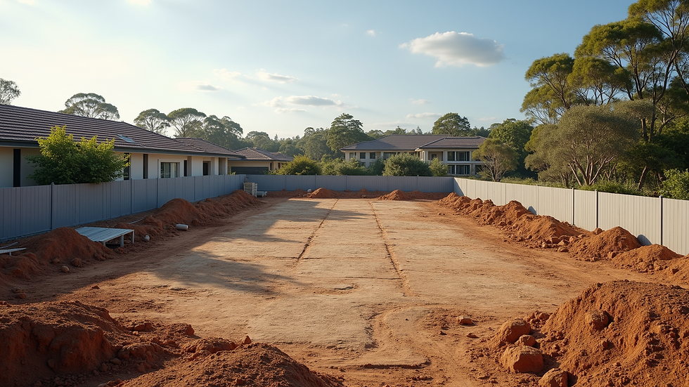 High angle view of cleared construction site ready for new build in Redcliffe